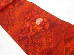 切り嵌め風草花・抽象模様織出し名古屋帯